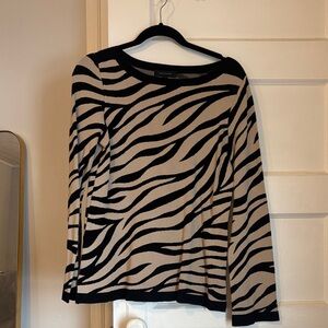 Ann Taylor Black and Cream Zebra Pattern Long Sleeve Top